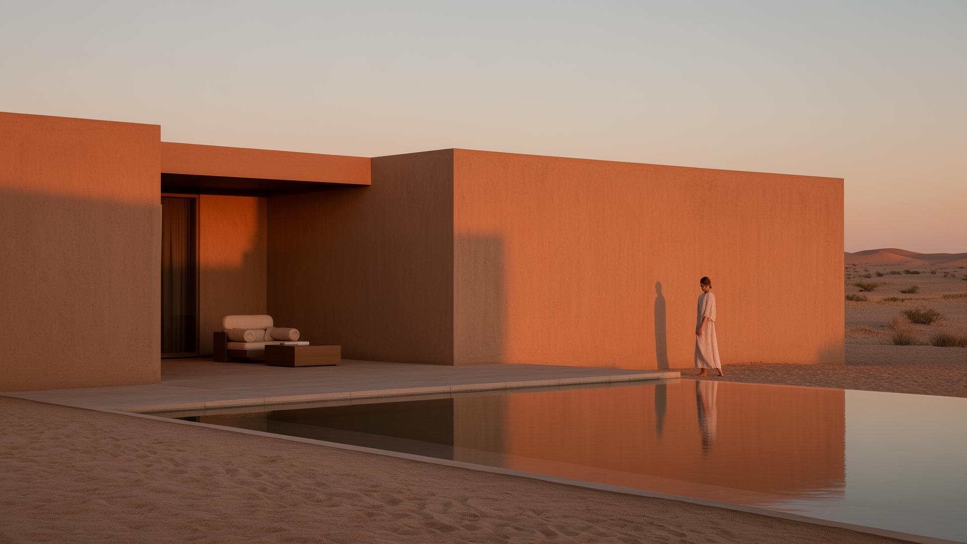 A quiet desert retreat at golden hour